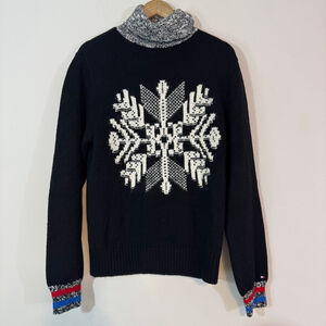 TOMMY HILFIGER Men's Ski Slopes Turtleneck Wool Blend Sweater Black White Size M